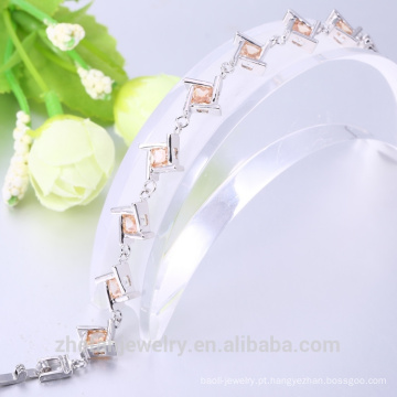 jóias por atacado china champanhe cubic zircon forma quadrada ródio banhado a pulseira